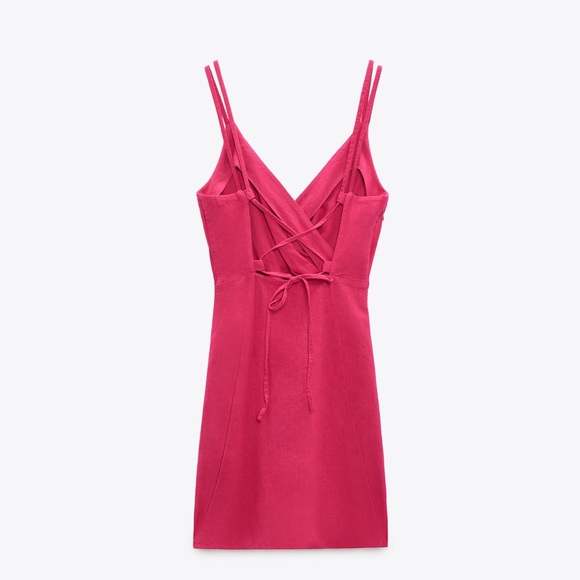 Zara nwt linen blend pink casual summer wrapped dress - Picture 6 of 7